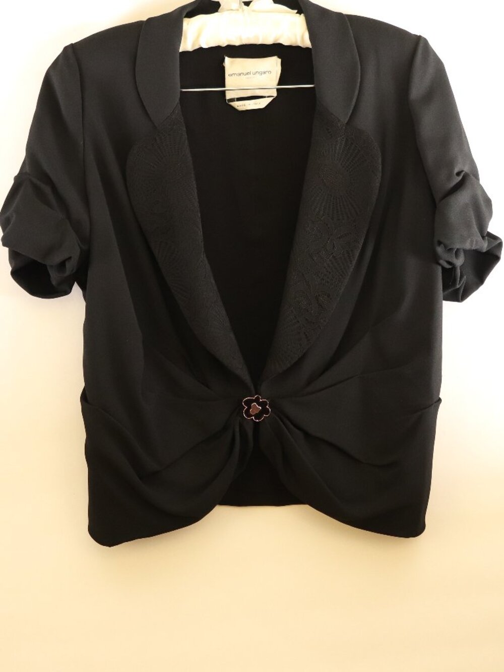 Emanual Ungaro Paris black crepe dress jacket, US size 36.